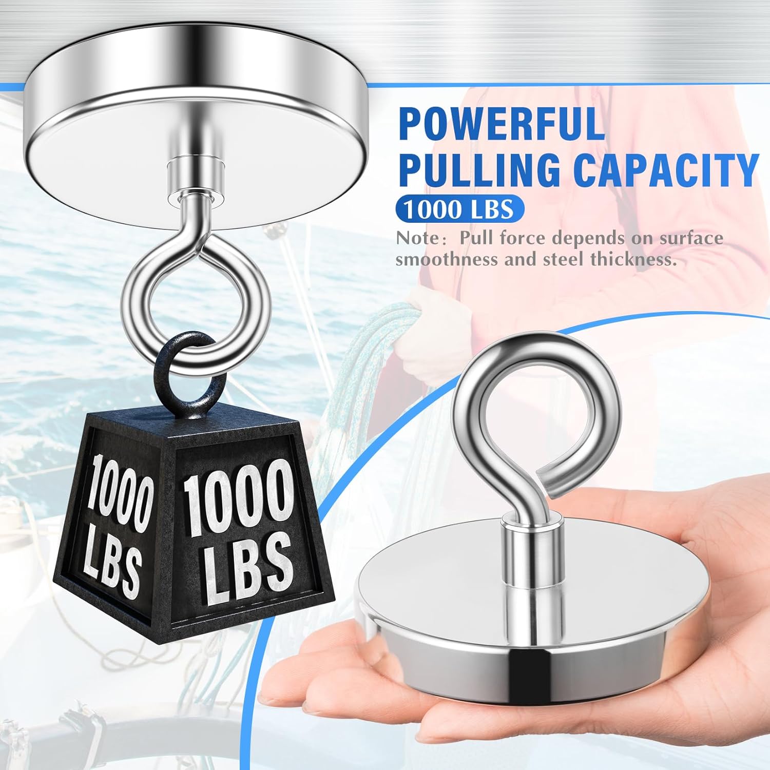 Strong Fishing Magnet, 1000 lb Pull Heavy Duty with Durable Internal Thread for Magnetic Fishing, 3.54" Magnet for Festival, Horticulture, Lifting, Removal and Retrieving in River