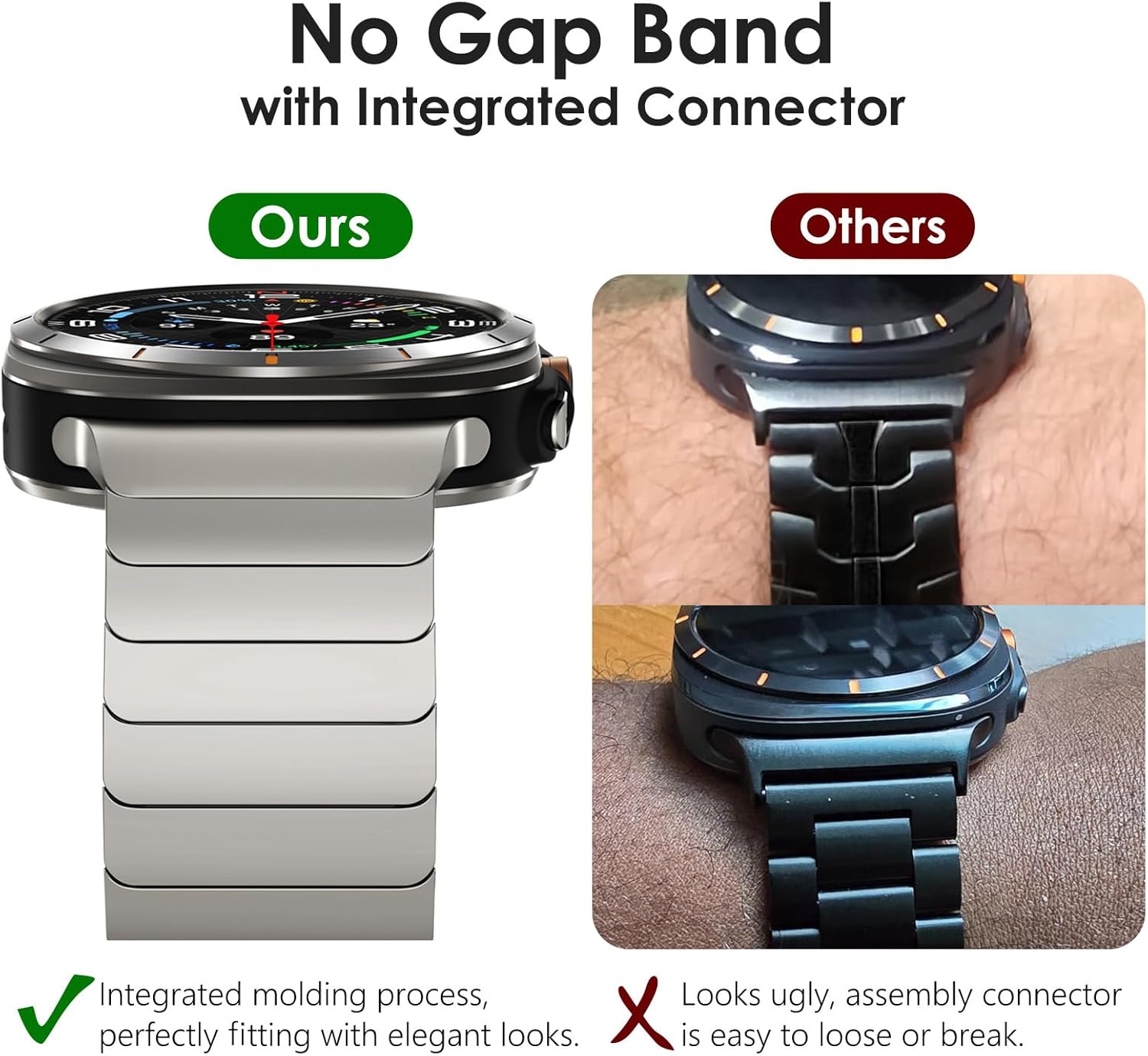 WINGLE for Galaxy Watch 8/8 Classic Band Samsung Galaxy Watch Ultra Bands 2025/2024 47mm 46mm 44mm 40mm Men Rugged Metal Stainless Steel 24mm Wide Classy Casual Business Bands Butterfly Folding Clasp