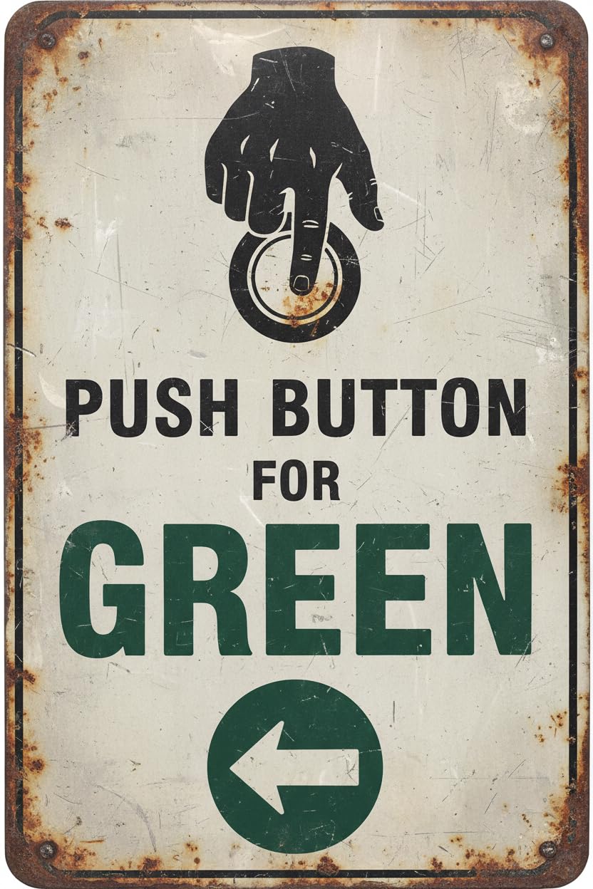 Wall Decor R10-4 Push Button For Green Signal - Traffic Regulatory Sign Metal Sign 8x12Inch Clear Signage For S, Fences Vintage Signs Aluminum Plates Printed