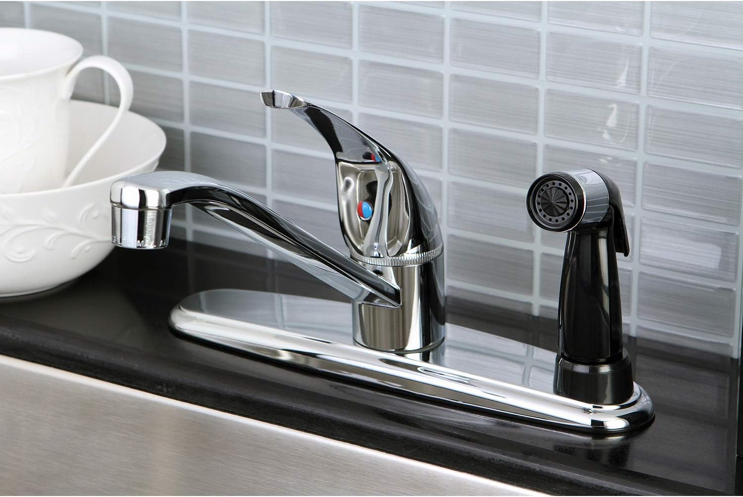 Amazon Crazy 🔥 Deals Kingston Brass KB5730 Chatham Single Lever Handle Kitchen Faucet with Deck Sprayer, 8-Inch, Polished Chrome