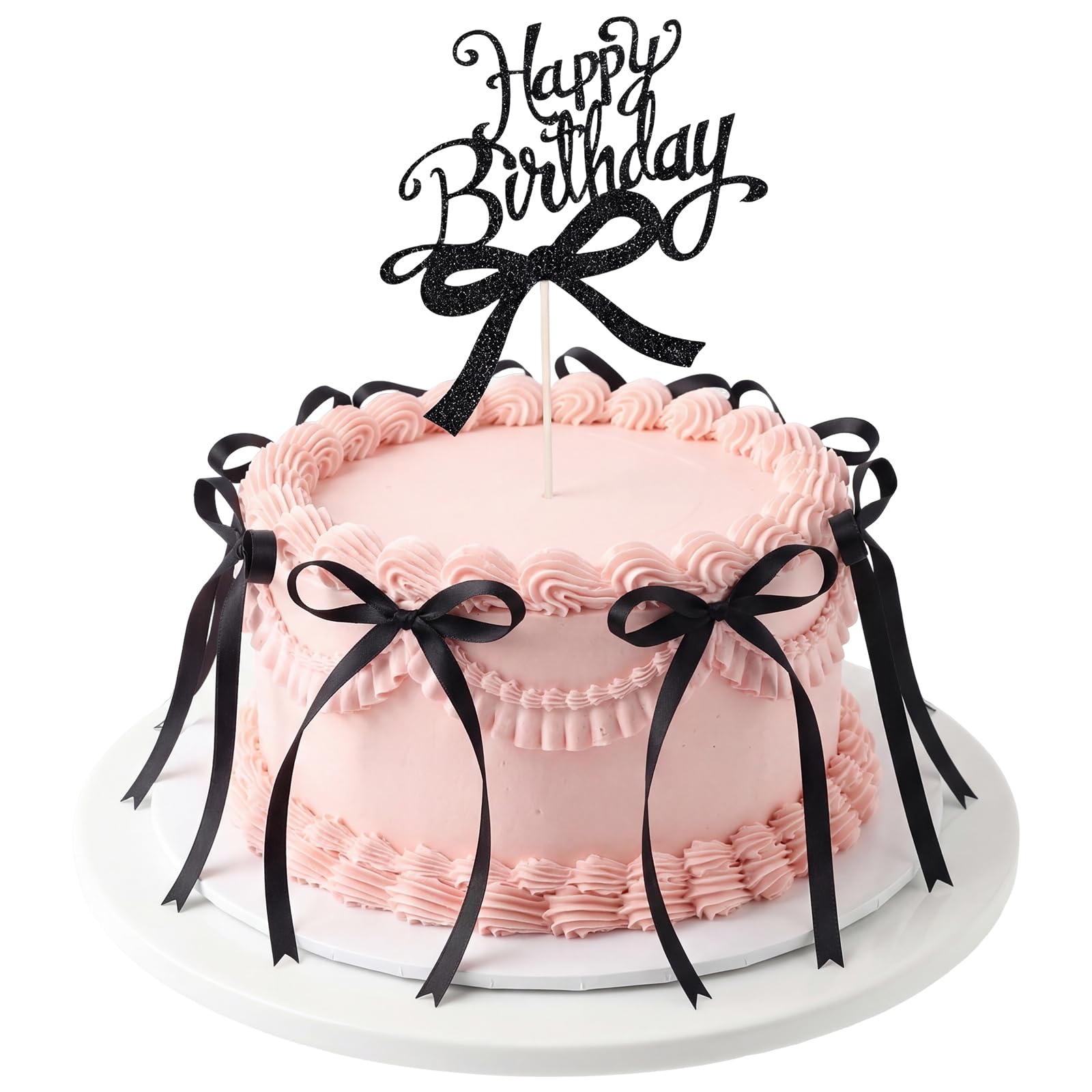 18 PCS Black Ribbon Bows for Cake with 1 PCS Happy Birthday Cakes Topper