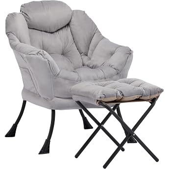 Armchair with Stool Comfortable Wing Chair and Armrest Chair Reading Chair with Side Pocket Modern Recliner Chair for Living Room Bedroom and Small Rooms