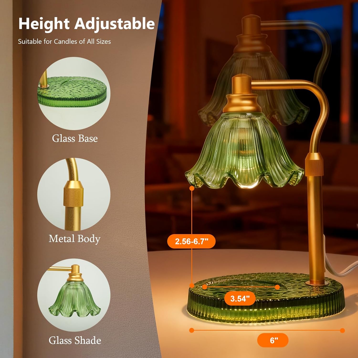 Candle Warmer Lamp with Timer Dimmable, Adjustable Candle Warmer Lamp for Jar Candles 3-Wick, Flameless Smokeless Candle Heater with 2 Bulbs, Home Decor Birthday Mothers Day for Women Mom