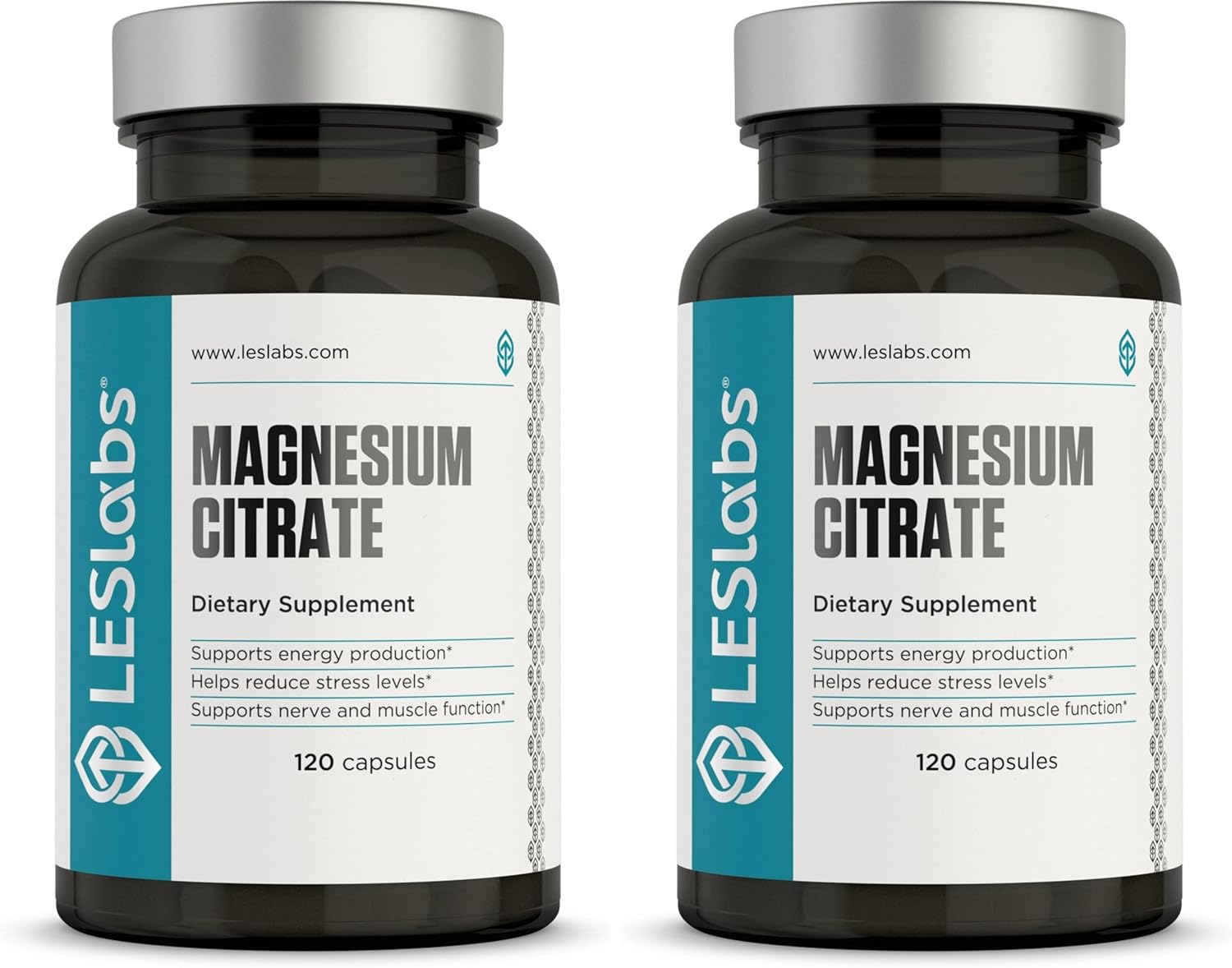 LES Labs Magnesium Citrate – Stress Relief, Restful Sleep, Heart Health, Metabolism, Nerve & Muscle Function – Non-GMO Supplement – 120 Capsules (Pack of 2)