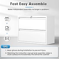 Vista 7 de Greenvelly Archivador de 2 cajones, archivador lateral blanco con cerradura, archivadores de metal con cerradura con barras ajustables para colgar