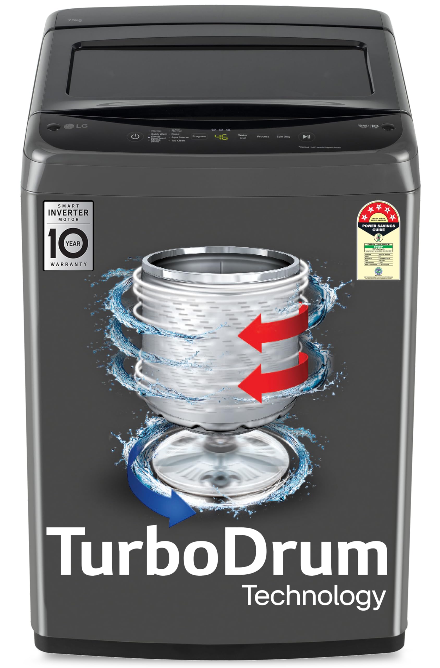 LG 7.5 Kg 5 Star Smart Inverter Technology Fully Automatic Top Load Washing Machine (T75VBMB1Z, Auto Prewash, Turbodrum, Stainless Steel drum, LED Display, Smart Diagnosis, Middle Black)-picture-11