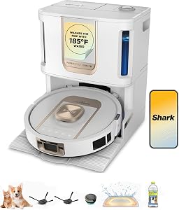 Shark PowerDetect ThermaCharged Robot Vacuum & Mop 2‑in‑1 with Heated Mop Wash & Dry Base, NeverTouch Pro Self‑Empty & Self‑Refill, Up to 60‑Day Hands‑Free Cleaning, White, AV2900XE