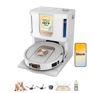 Shark Robot Vacuum & Mop Combo, PowerDetect ThermaCharged NeverTouch Pro, Self-Emptying, Self-Refill with Heated Mop Cleaning, 60-Day Capacity, 30-Day Tank, 6 PowerDetect Technologies, White, AV2900XE - Amazon product rated Grade A