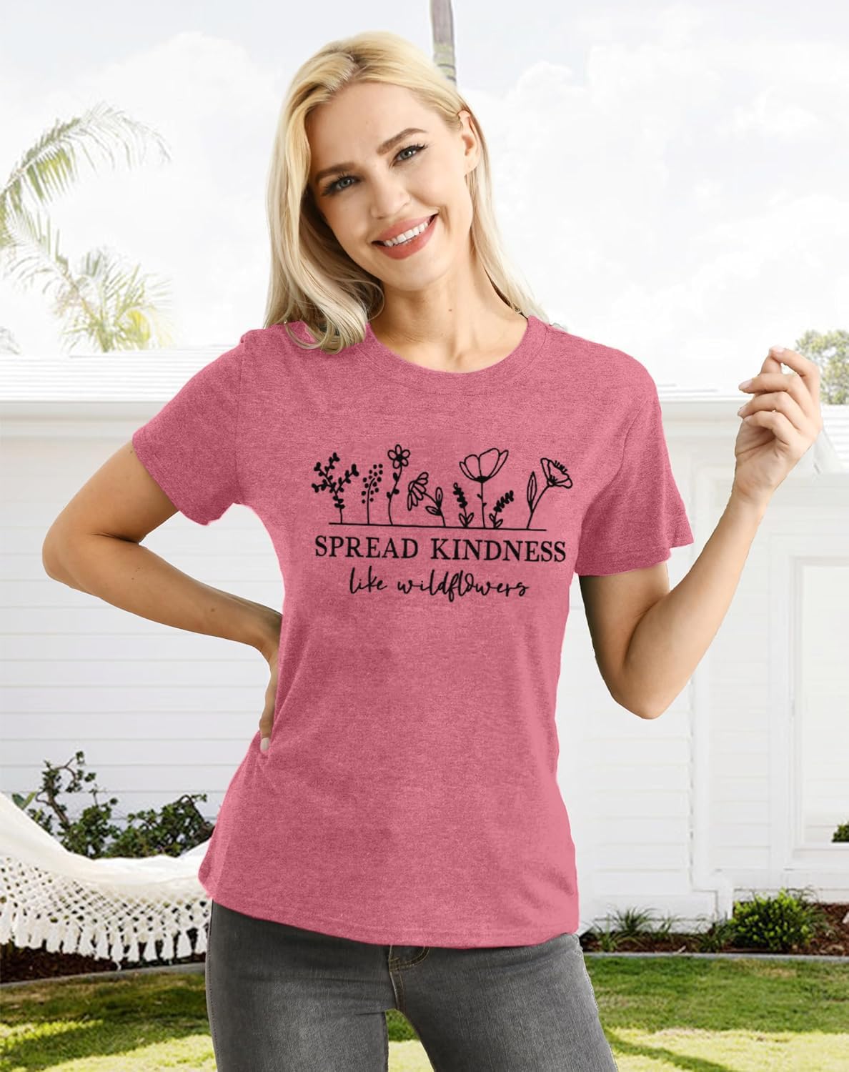 Spread Kindness Like Flower T-Shirt for Women Flower Graphic Shirt Casual Positive Inspirational Short Sleeve Top - Image 2