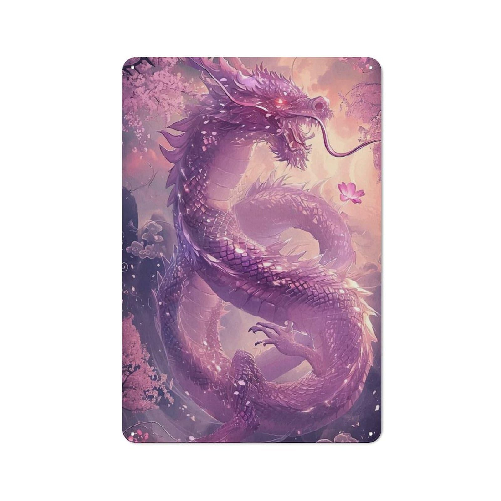 Dragon Cherry Blossoms Vintage Tin Sign 30x20cm, Rustic Bistro Wall Plaque for Coffee Bar, Kitchen, Bistro Or Tea Corner