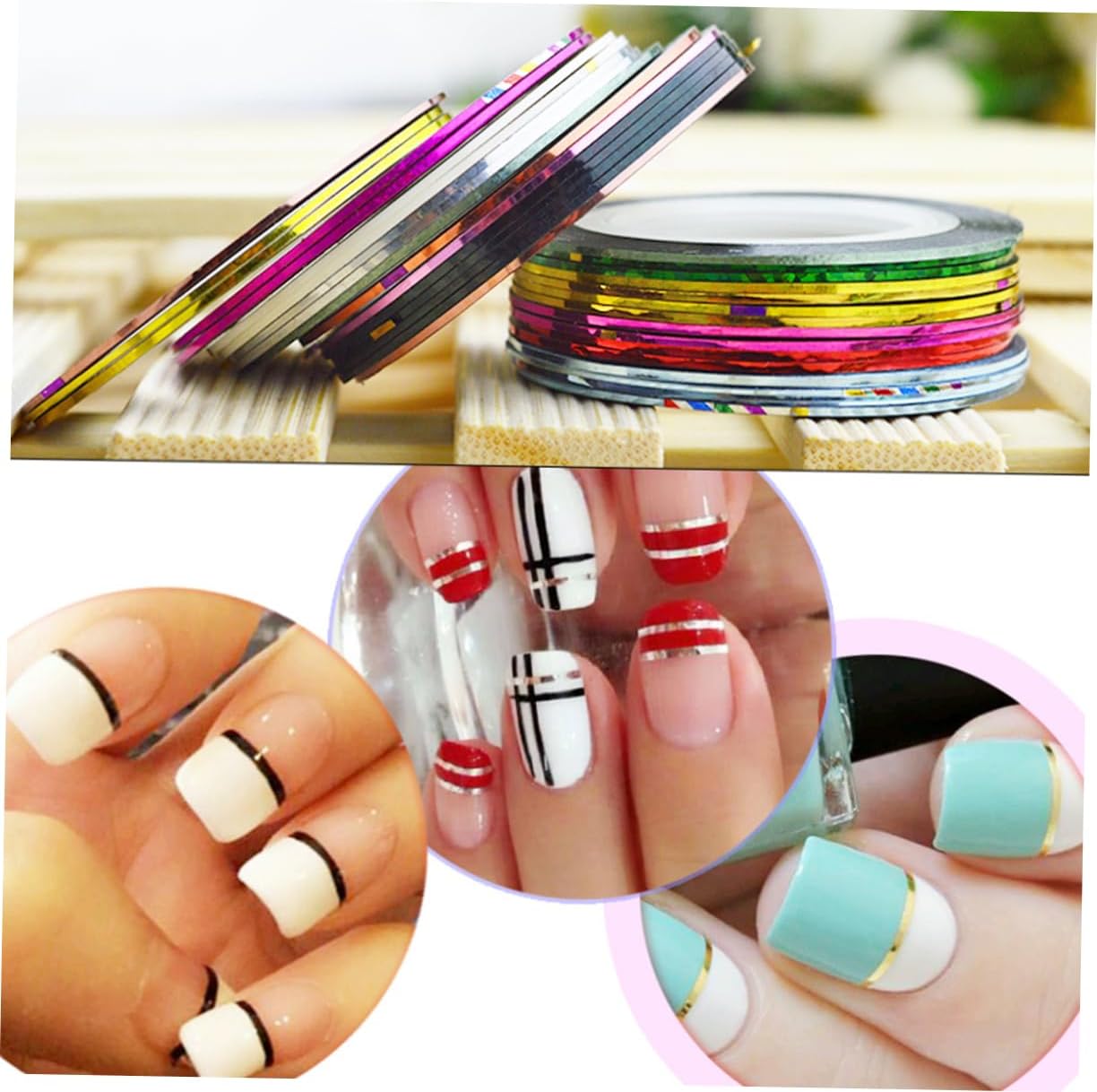 60rolls DIY Nail Striping Tapes Nail Design Stickers French Tip Stickers Tech Rolls
