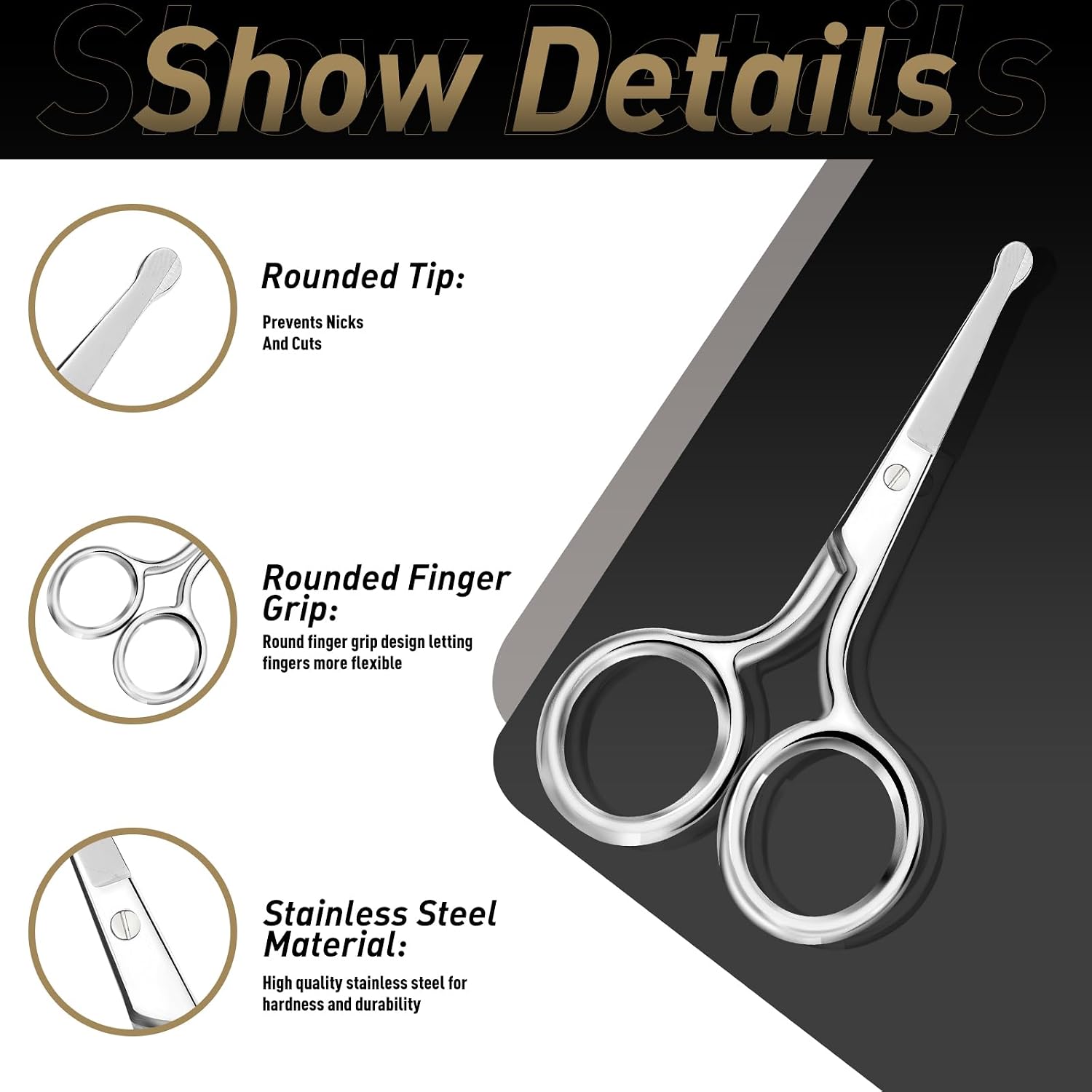 Professional Eyebrow Scissors & Nose Hair Clippers with Leather Case – Rounded Tip Safety Grooming Kit for Beard, Moustache & Facial Hair