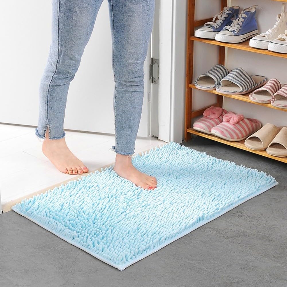 Tapis de bain chenille absorbant à poils longs - 60 x 40 cm - Antidérapant - Doux - Séchage rapide