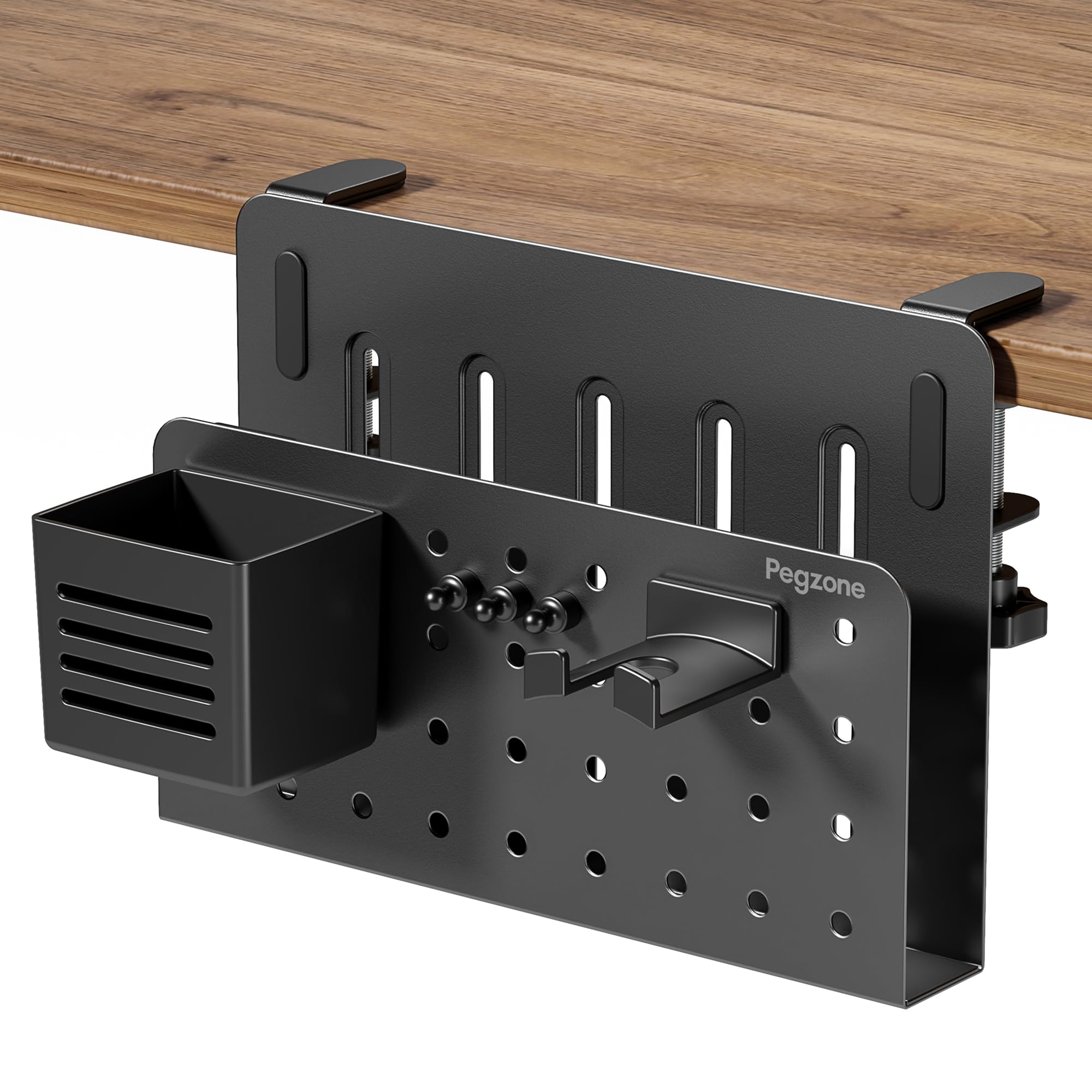 Supporto da scrivania laterale, supporto per computer portatile, organizer da scrivania con design a pannello forato, capacità di carico 10 kg, nero