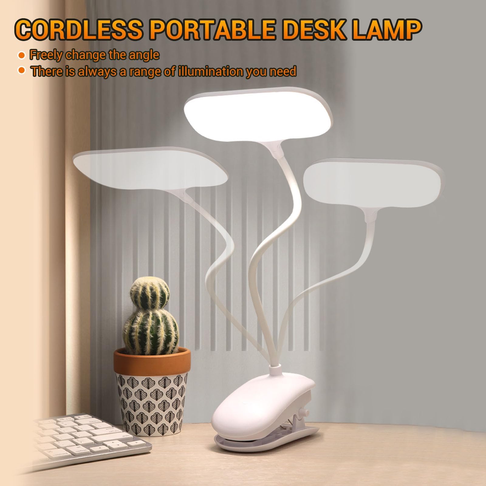 Lampe de bureau LED avec pince, lumières à clipser pour la maison, le bureau, 3000 mAh, piles rechargeables, 3 modes d'éclairage et variateur de luminosité pour enfants et étudiants