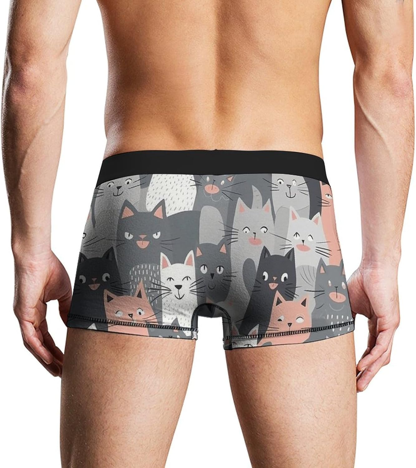 Cute Funny Grey Cats Pattern Mens Boxer Briefs Short Breathable Underwear Trunks Soft Moisture-Wicking Boxer Shorts Novelty Underpants 2XL