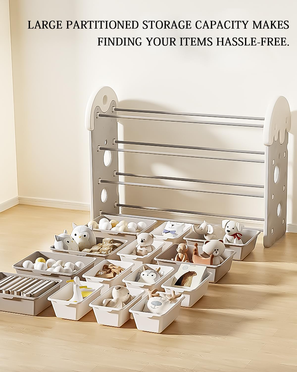 Organizer per giocattoli scaffale per libri con animali di peluche organizzatori di giocattoli e scatola per bambini libreria per bambini sala giochi arredamento camera da letto organizzatori bianco