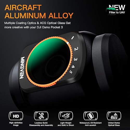 Miniatura 2 de Juego de filtros ND magnéticos ajustables para DJI Osmo Pocket 3 Creator Combo, filtros ND ajustables 1-5 topes + 6-9 topes, paquete de 4 (CPL, UV,
