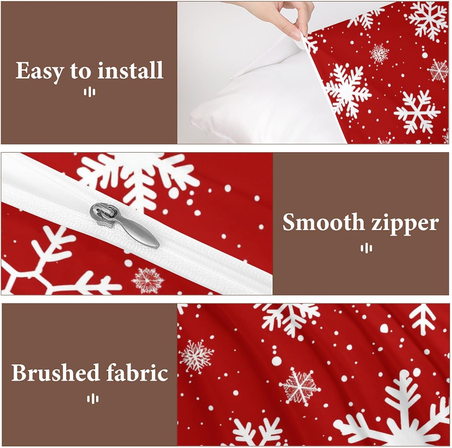 Delerain Comforter Cover Set Queen Size, Christmas Snowflakes Red 3-Piece Bedding Set for Women Men Modern Soft Microfiber Bedroom Set Room Decor, 1 Duvet Cover + 2 Pillowcases