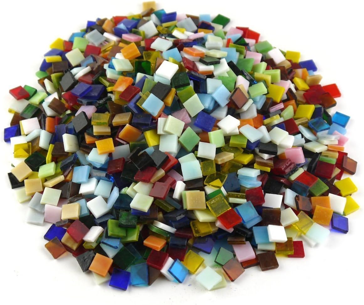 SINBLUE Mixed Color Vitreous Glass Mosaic Tiles for DIY Crafts Mosaic Making and Home Decoration - 0.4 by 0.4 inches,300 g