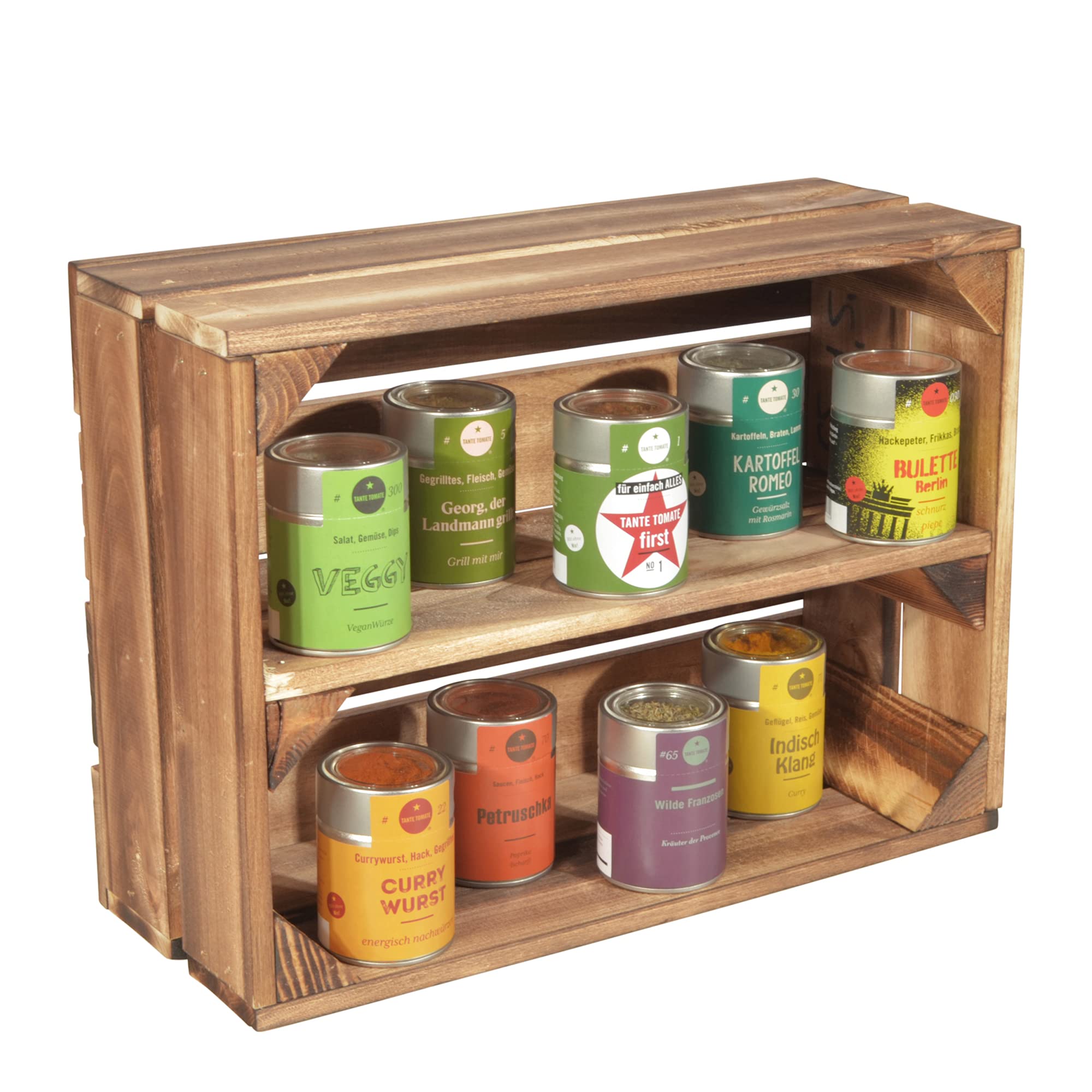 Portaspezie con 9 spezie – Scaffale in legno brunito scuro 1 scaffale lungo
