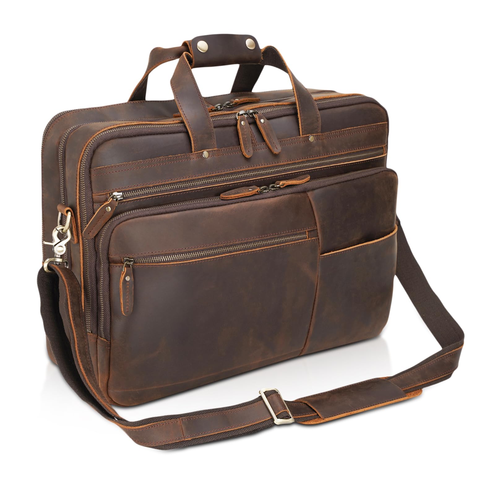 polare original Polare X-Large 18" Full Grain Leather Briefcase For Men Business Travel Case Messenger Bag Fits 17.3" Laptop, Brown (Large 17''), Casual Business-picture-38