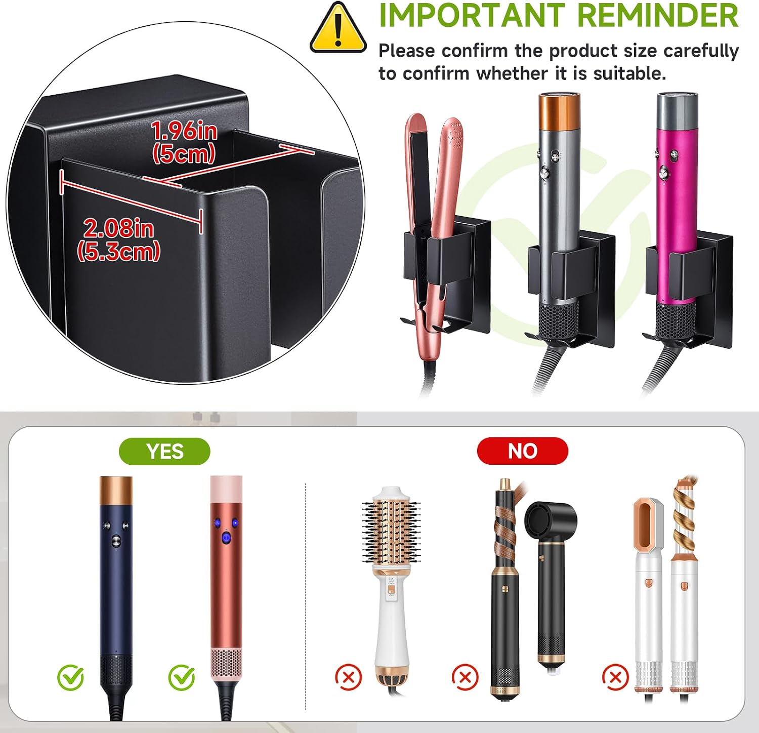 Curling Iron Holder Wall Mount, Hair Straightener Holder, Adhesive Hair Tool Organizer Storage for Styler Attachments, Flat Iron, Blow Dryer Holder for Bathroom Vanity (Black, 1Pc)