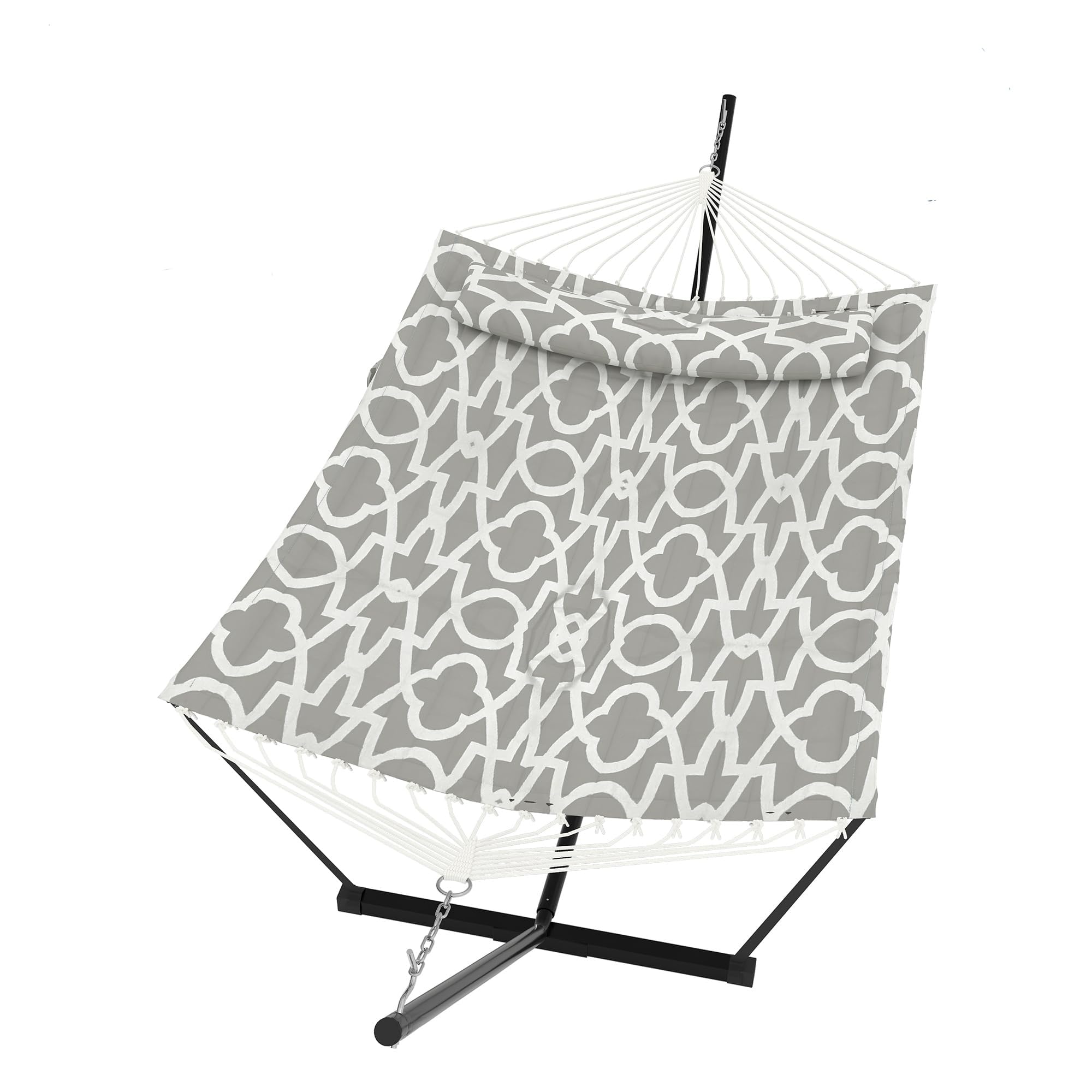 Aptliton Double Hammock with Heavy Duty Stand for 2 Adults, 204kg Capacity Freestanding Garden Hammock with Pillow & Balance Ropes, Weather Resistant Outdoor Hammock for Patio, Backyard, Poolside, Bea