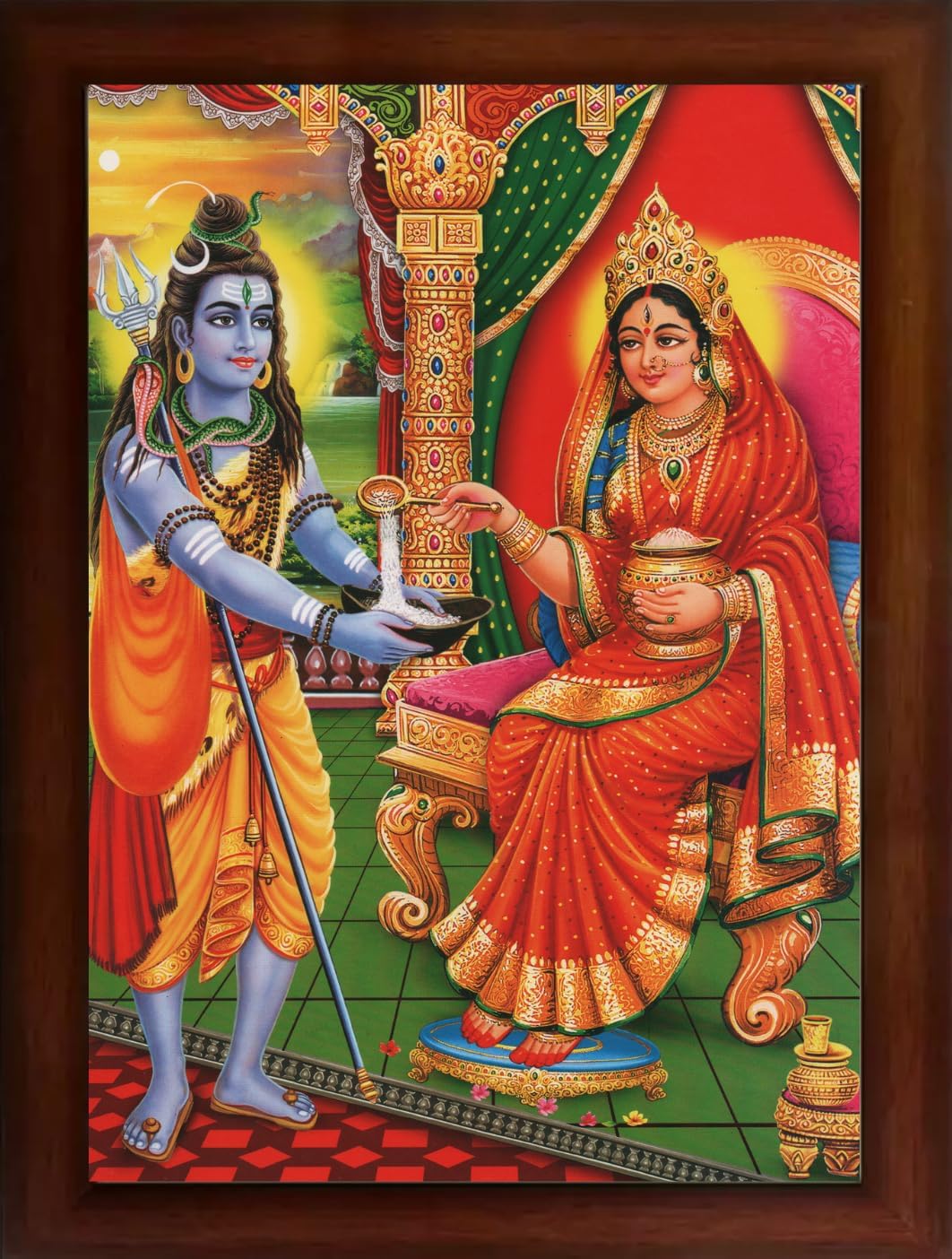 CRAFT QUEST Shiva & Maa Annapurna devi sitting on throne photo frame with with Acrylic glass, for Kitchen Worship (10 X 13 Inches)