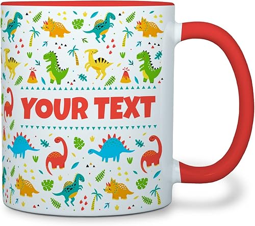 Taza de dinosaurio personalizada, regalo de cumpleaños o regalo de vacaciones para niños, niñas, niños, 11 onzas, diseño vibrante de envoltura