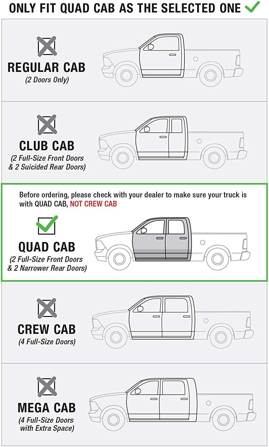 Raptor Series Running Boards Steps 5in OEM Style Full Tread Black Aluminum Compatible with New Body 2019-2026 1500 Quad Cab