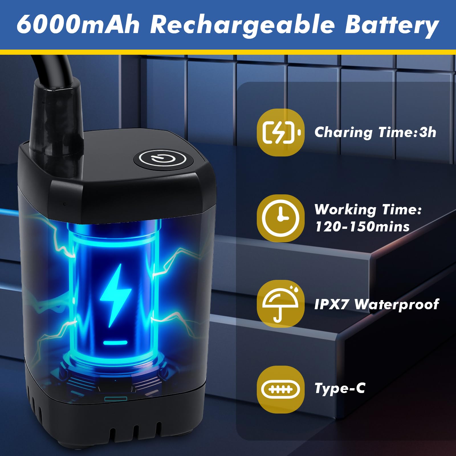 Fohil Douche portable pour camping, 6000 mAh, rechargeable avec affichage numérique, pompe de camping étanche IPX7 pour camping, plage, randonnée, voyage, nettoyage des animaux domestiques