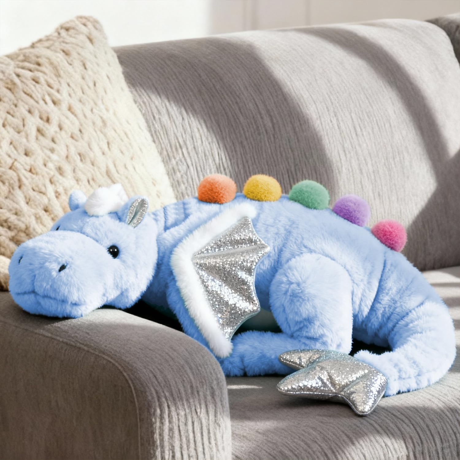 ARELUX Large 36in Cute Dragon Stuffed Animals Plush Toy Soft Sky Blue Pterosaur Plushie G…
