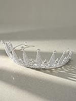 Vista 20 de SWEETV Tiaras y coronas para mujer, tiara de boda de cristal para novia, corona plateada de metal, accesorios de fiesta de disfraces
