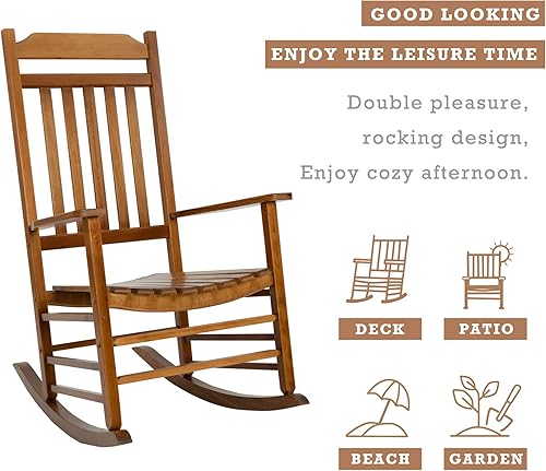 Miniatura 4 de Kozyard Mecedora de listones de respaldo alto, mecedora de madera maciza para muebles de porche delantero, sillas de porche para uso en interiores o