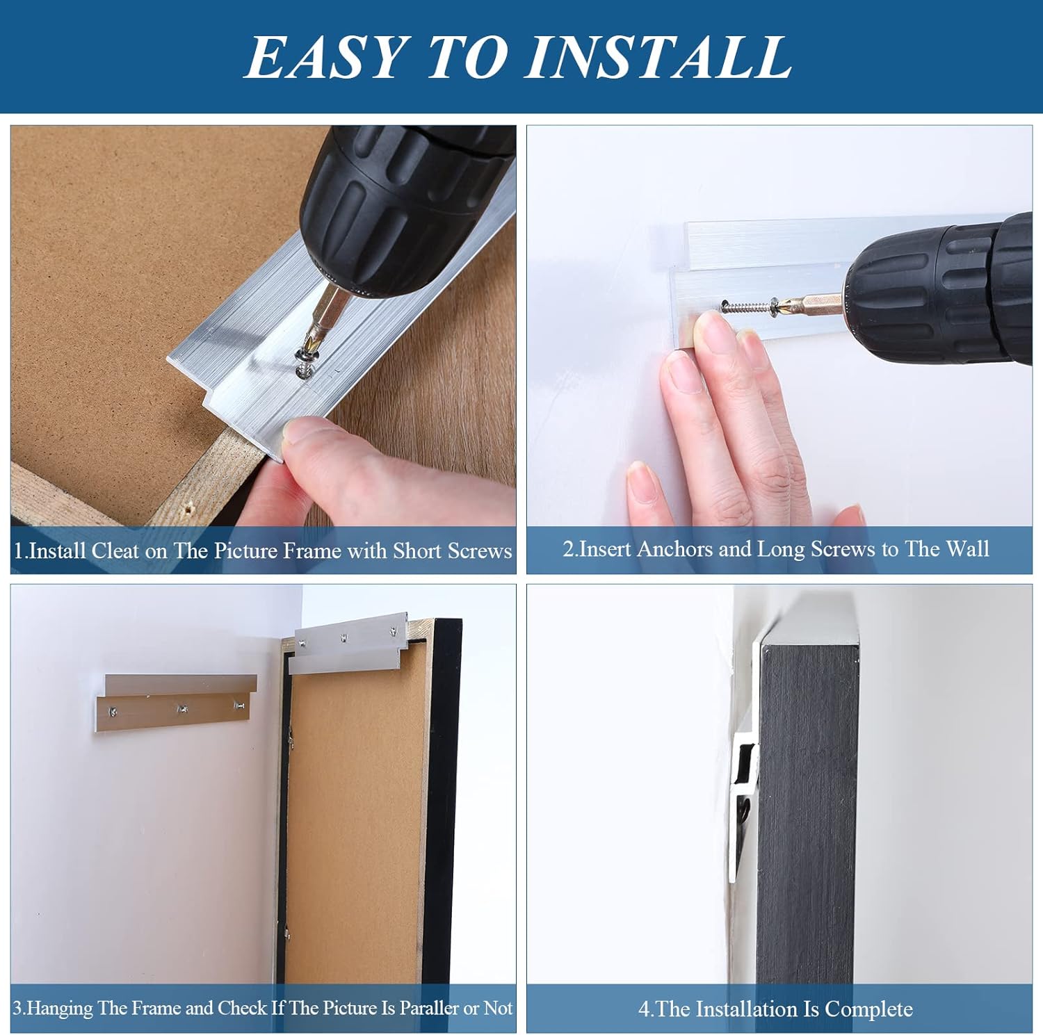 24 Pack French Cleat Hanger Headboard Wall Mounting Brackets Cleat Picture Hanger Kit Z Bar Supports with Plastic Expansion Tube Screws Silicone Dots for Picture Mirror Whiteboard (12 Inch)