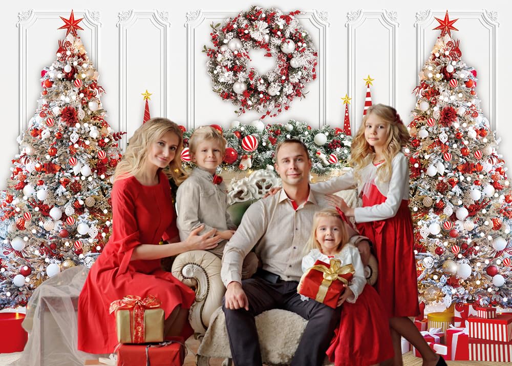 Christmas Fireplace Backdrop Red White Christmas Tree Garland Photography Background Winter Xmas Interior Family Kids Holiday Party Banner Decorations (8x6ft(96''x72'')) - Image 2