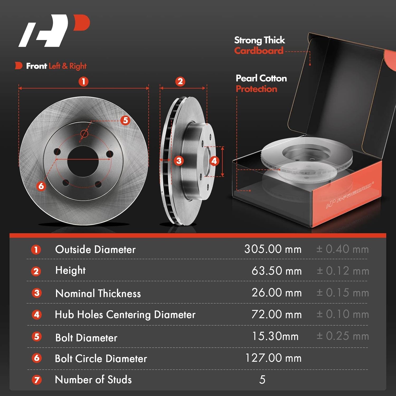 A-Premium Front Disc Brake Rotors and Ceramic Pads Kit with Calipers Compatible with Jeep Grand Cherokee 1999 2000 2001 2002 2003 2004 4.0L 4.7L Replace# 5093180AA, 5093181AA 8-PC Set