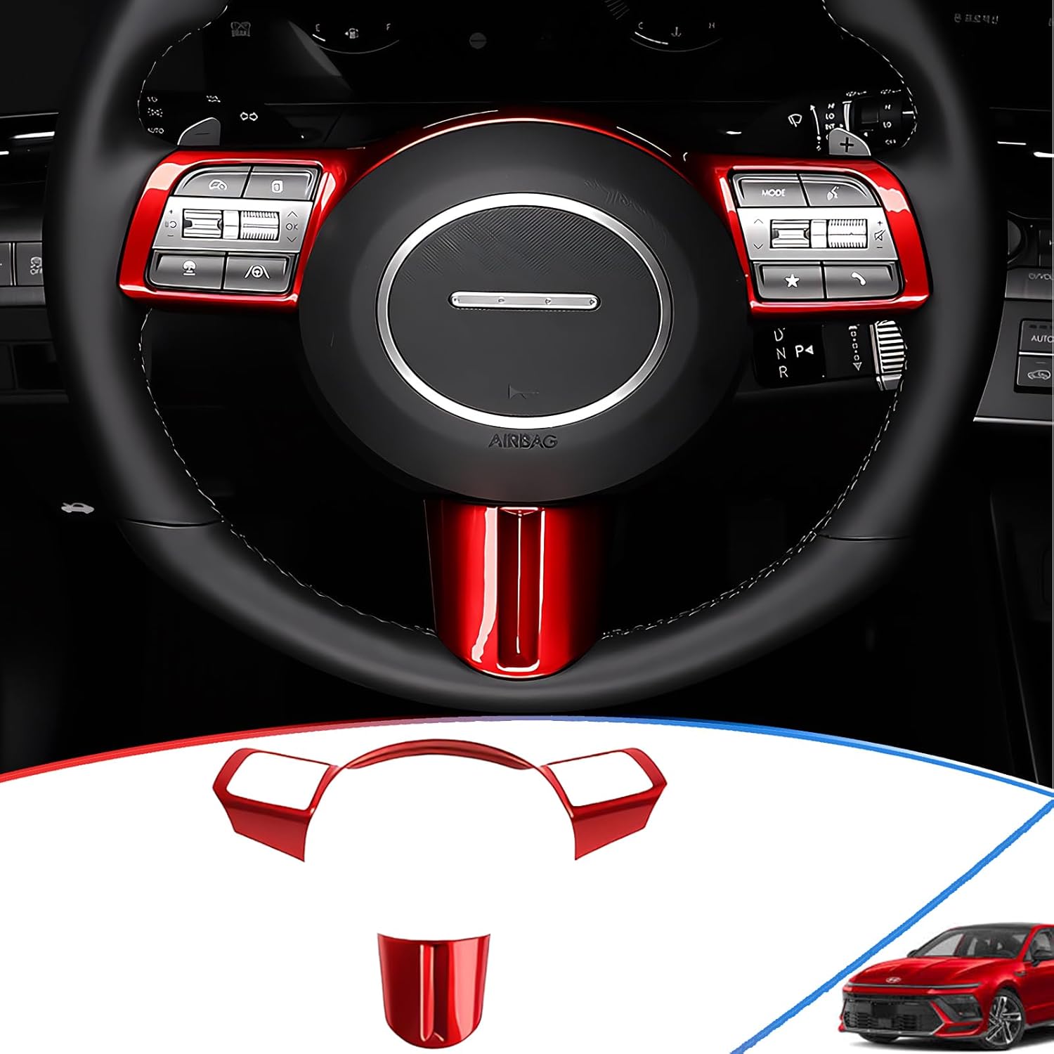 Steering Wheel Button Cover, for Hyundai Sonata 2024 2025,Steering Wheel Button Panel Protection Frame Molding Trim （Not Applicable to Sonata N-Series）- Wine Red