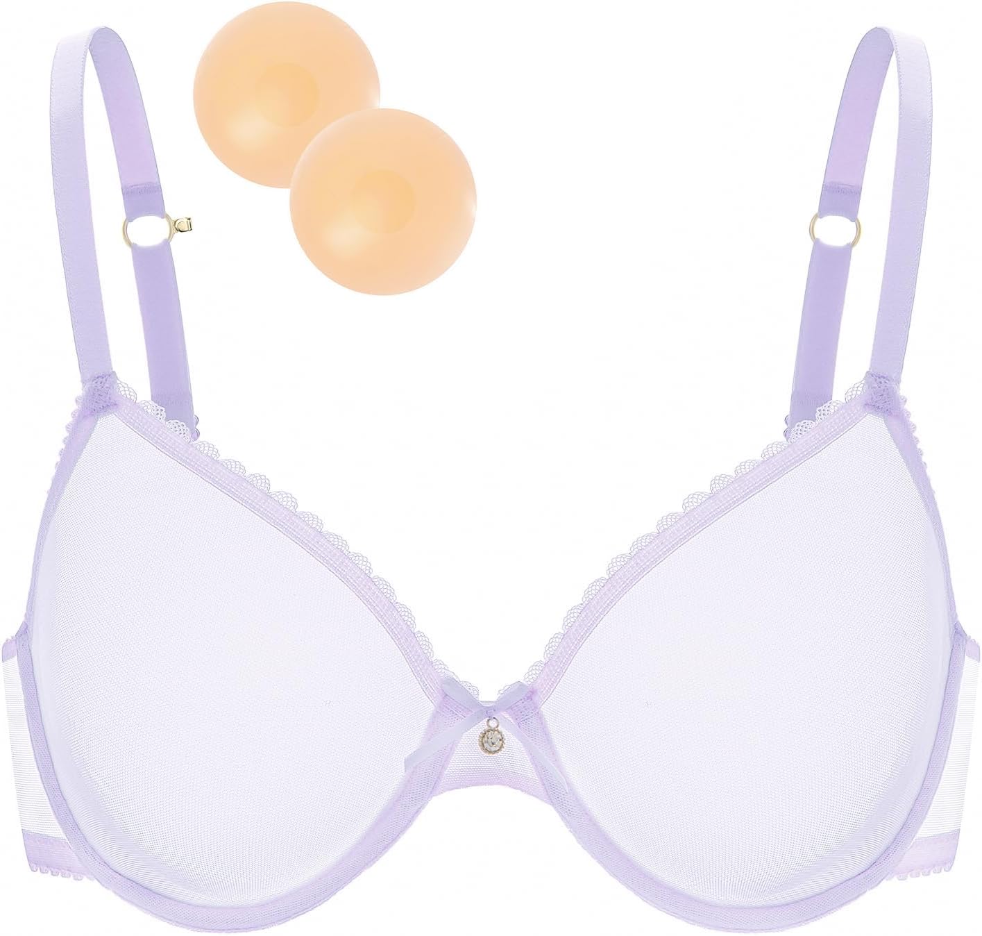 Wingslove Women's Sexy Lace Sheer See Through Bra Unlined Underwire Support Mesh Bras Non Padded with Silicone Nipples - Image 2