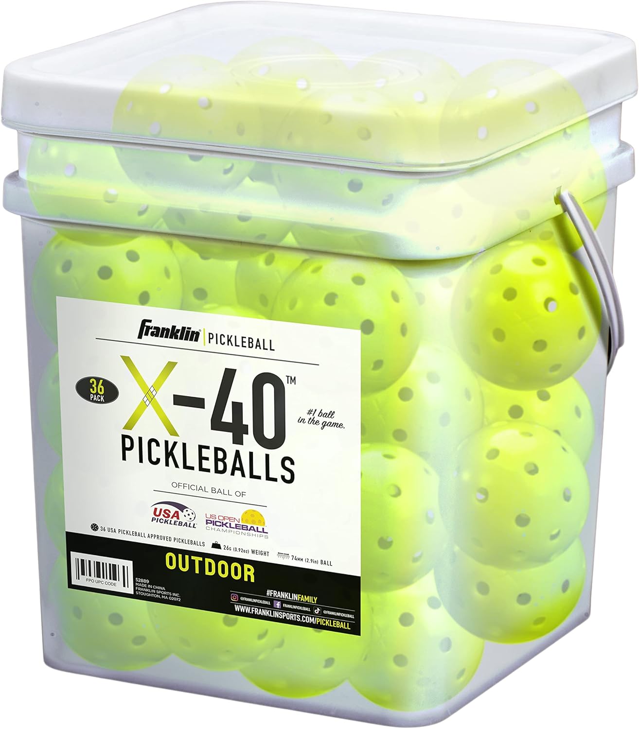 Franklin Sports X40 Outdoor Pickleballs Bucket of USA Pickleball