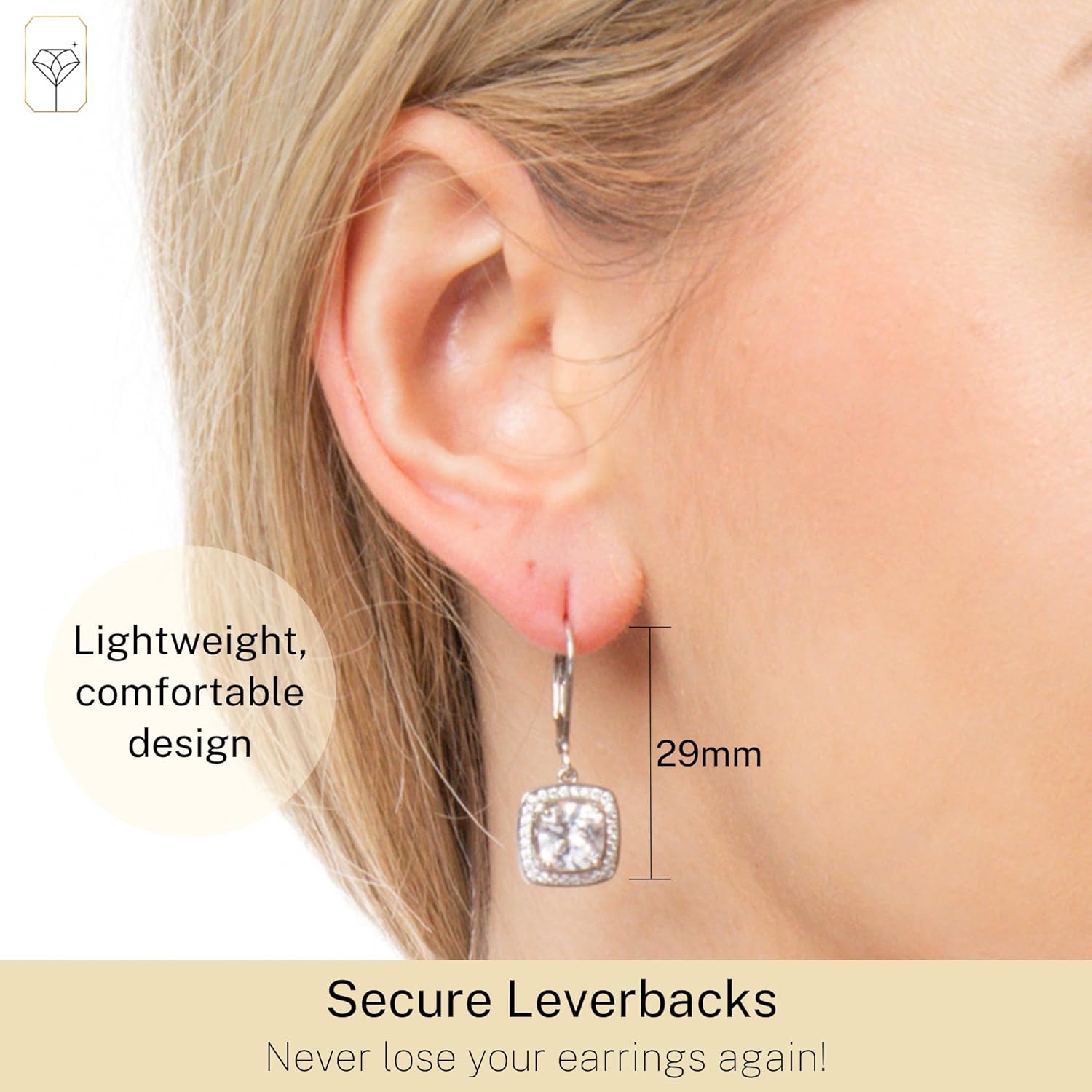 Cubic Zirconia Halo Dangle Earrings for Women in 925 Sterling Silver in Round, Oval, or Cushion Cut CZ with Leverback by MAX + STONE - Image 5