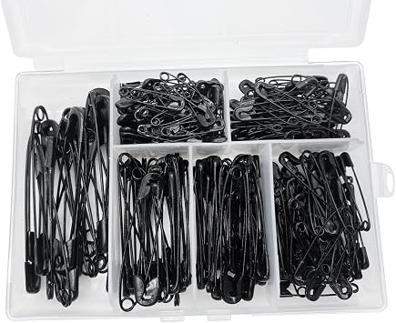 250 Pieces 6 Different Sizes Safety Pins Large and Small Safety Pins Durable, Rust-Resistant for Art Craft Sewing Jewelry Making Home Office Supplies Black