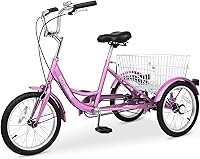 Vista 16 de H&ZT Triciclo para adultos, bicicleta de 3 ruedas, triciclo crucero, con cambio de 7 velocidades, manilla de freno de estacionamiento, paso bajo