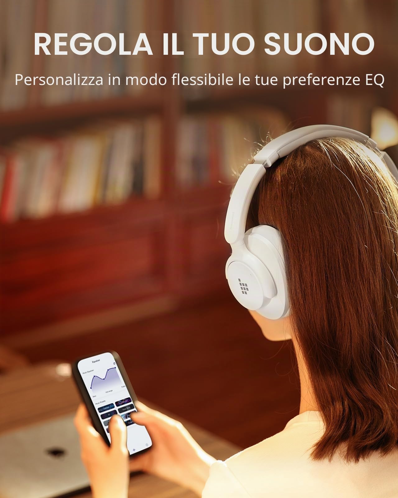 Tronsmart Q20S Cuffie Cancellazione Rumore Attiva Ibrida, Cuffie Wireless Over Ear, 60 Ore ANC, Hi-Res audio, Bassi Potenti, Personalizza con App, Modalità Trasparenza - Bianco