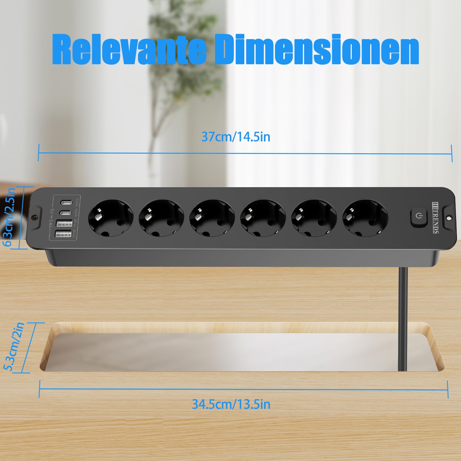 Presa da incasso con USB, 6 prese da tavolo con 4 USB, 10 N, 1 tavolo, con cavo di prolunga da 2 m, con interruttore, ciabatta da incasso per ufficio, casa (nero)
