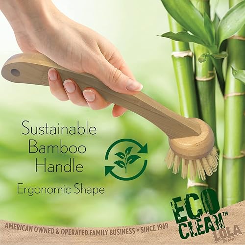 Miniatura 5 de LOLA Productos Eco Clean Bamboo Dish Brush | Multiusos, Ecológico | Mango de bambú renovable ergonómico duradero para un par máximo de limpieza |
