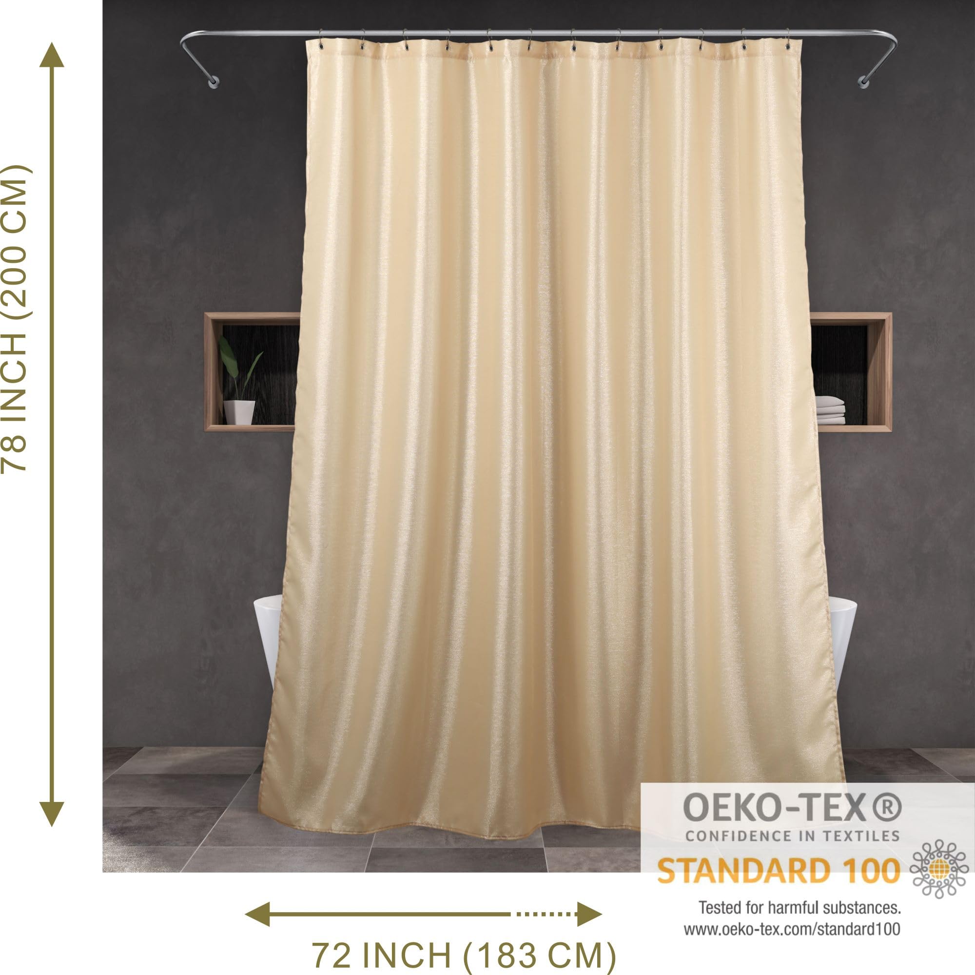 Bath Fusion Ensemble De Douche Regent 15 Pièces – Rideau 183x183 Cm, Tapis Et Contour – Rayures Jaune Et Gris – Polyester, Oléfine