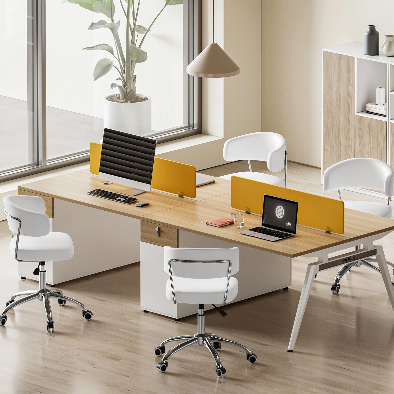 Silla de Oficina con Altura Ajustable, Ideal como Silla Tocador con Respaldo Curvo, Silla Giratoria de PU, Capacidad de Carga hasta 150 kg, Silla de Escritorio para Oficina y Dormitorio, Blanco