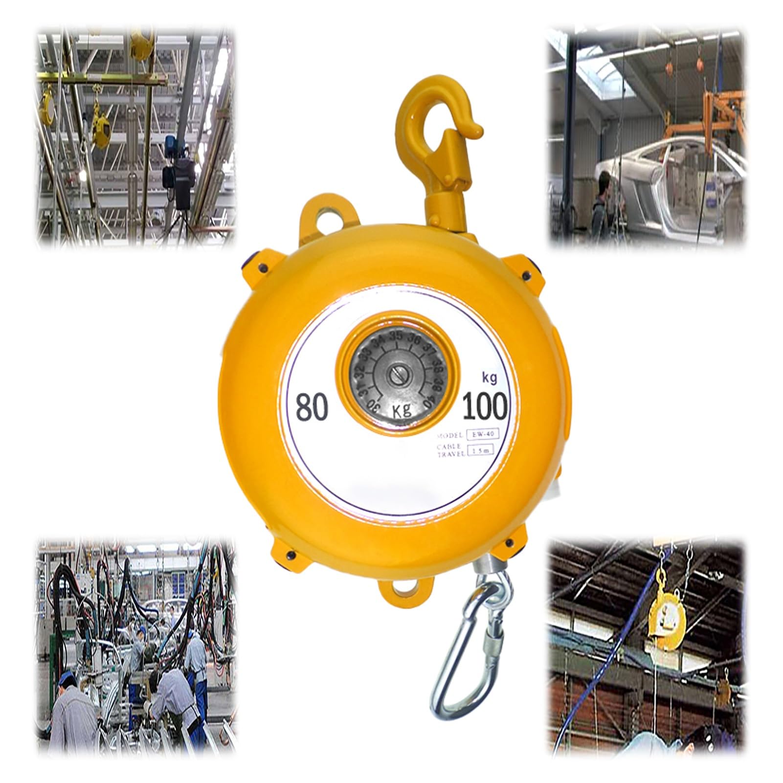 Spring Balancer, Tool Balancer Retractable 1.5m Alloy Hook Tower Wheel Wire Rope Hanging Equipment 1-200kg(80-100kg)